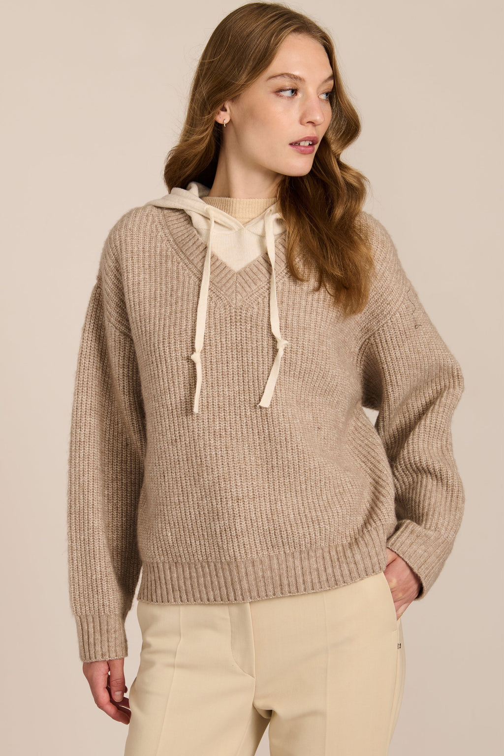 Layered Jumper Hoodie in Beige – Casual Wear, Everyday Comfort