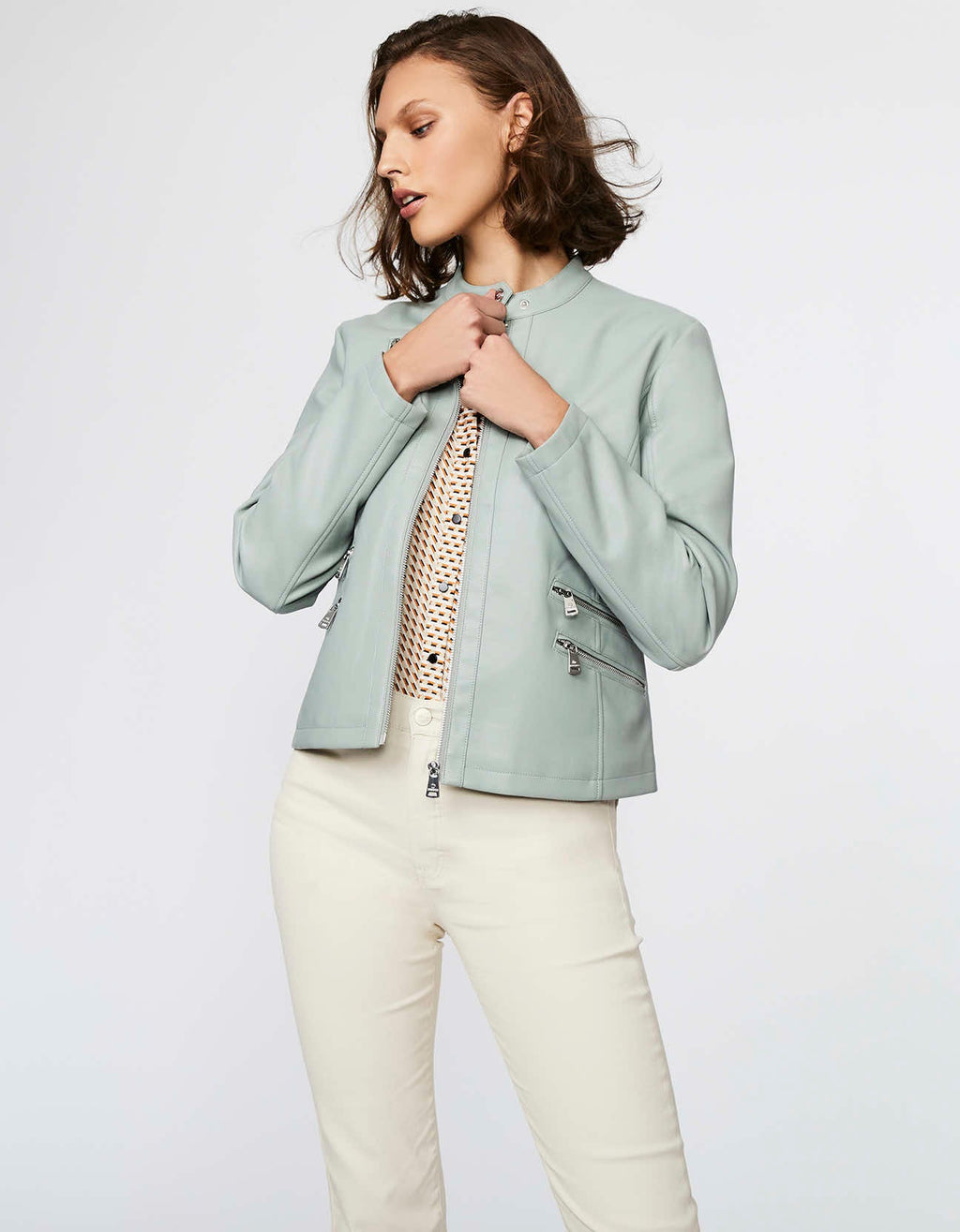 Vegan Leather Jacket in Light Green – Casual Wear, Everyday Style