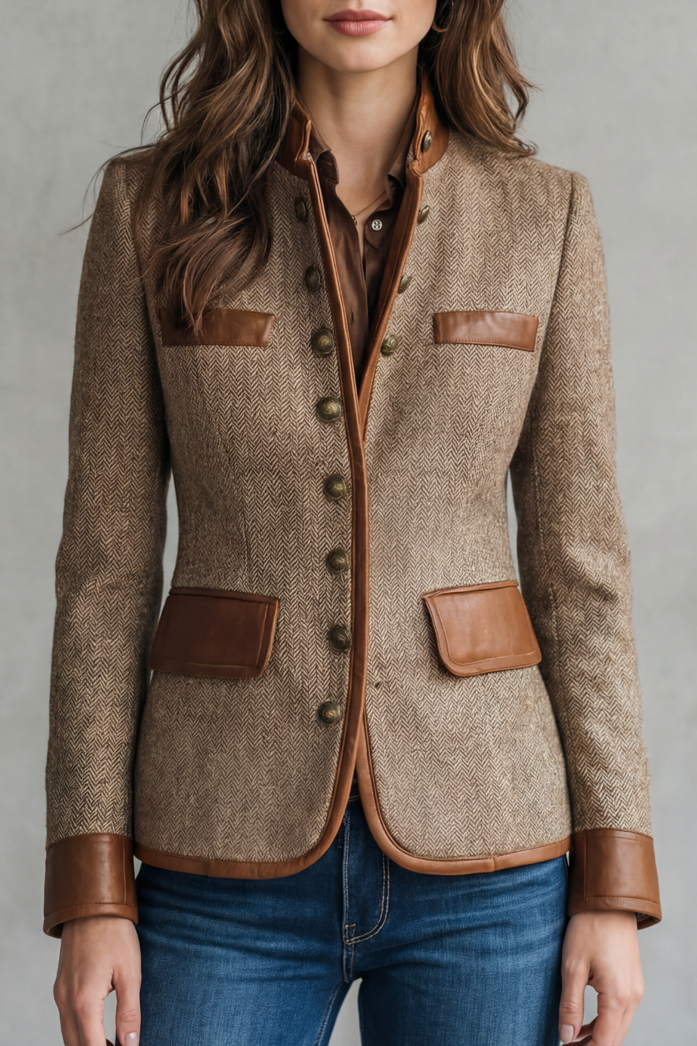 Women's Tweed Jacket with Vintage Trim – Smart Casual, Office Wear