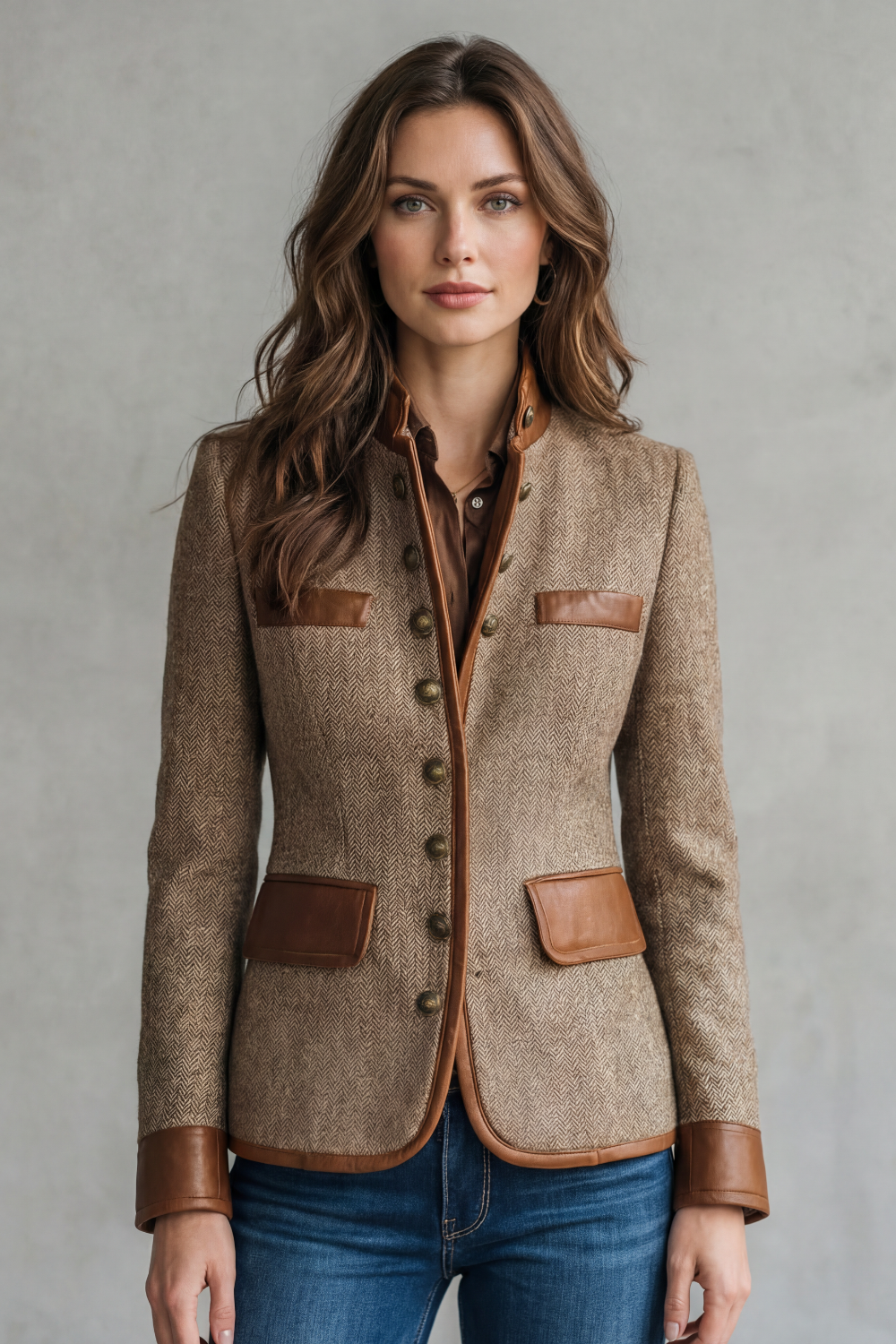Women's Tweed Jacket with Vintage Trim – Smart Casual, Office Wear