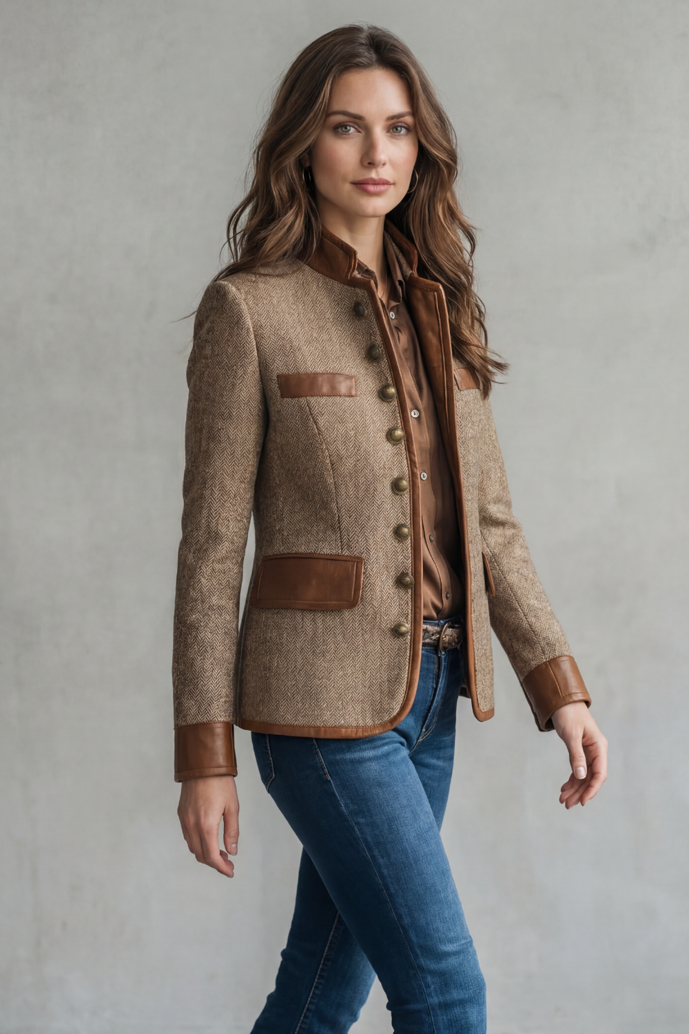 Women's Tweed Jacket with Vintage Trim – Smart Casual, Office Wear