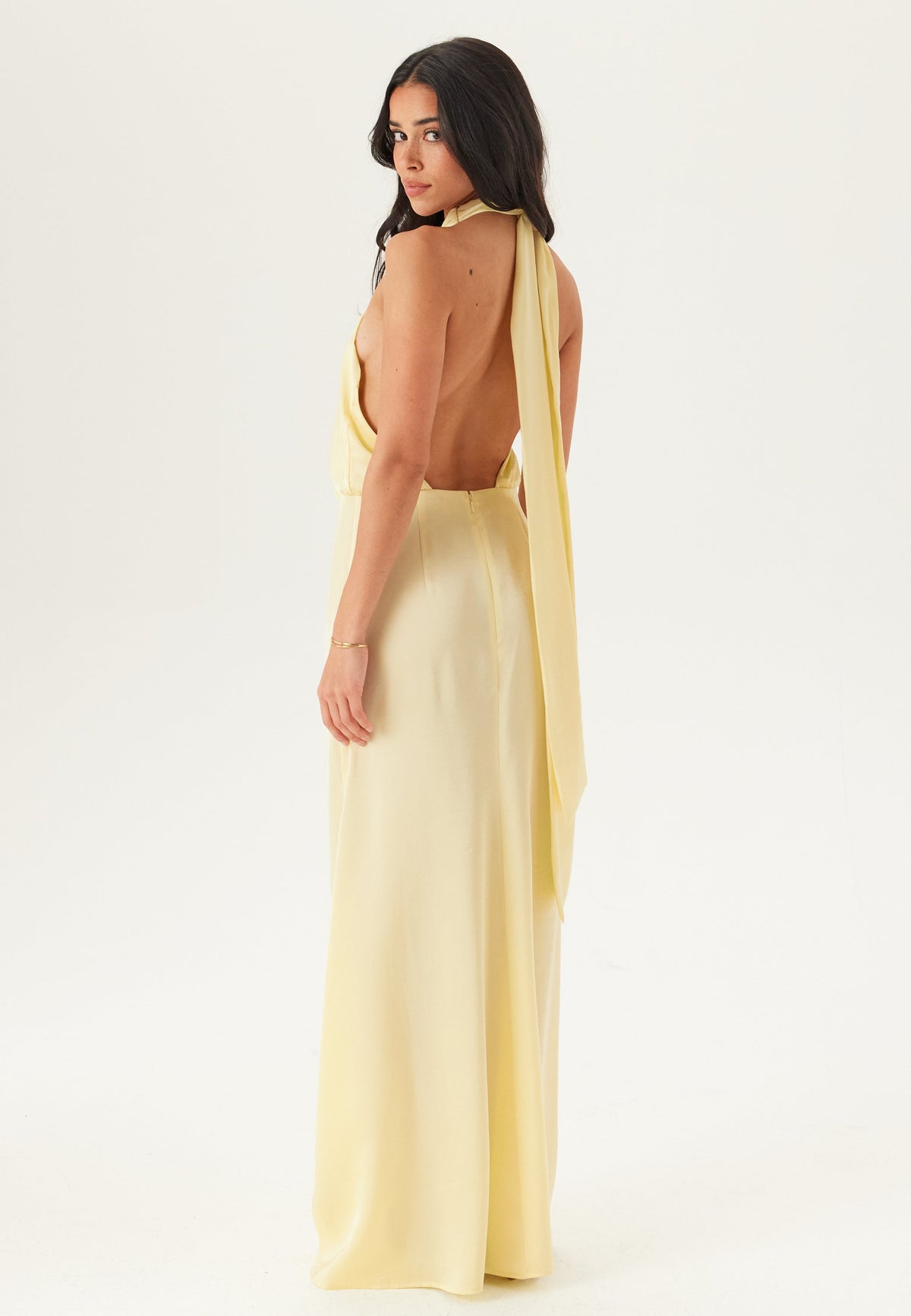 Satin Halter Maxi Dress – Slim Fit, Occasion Gown for Weddings & Events