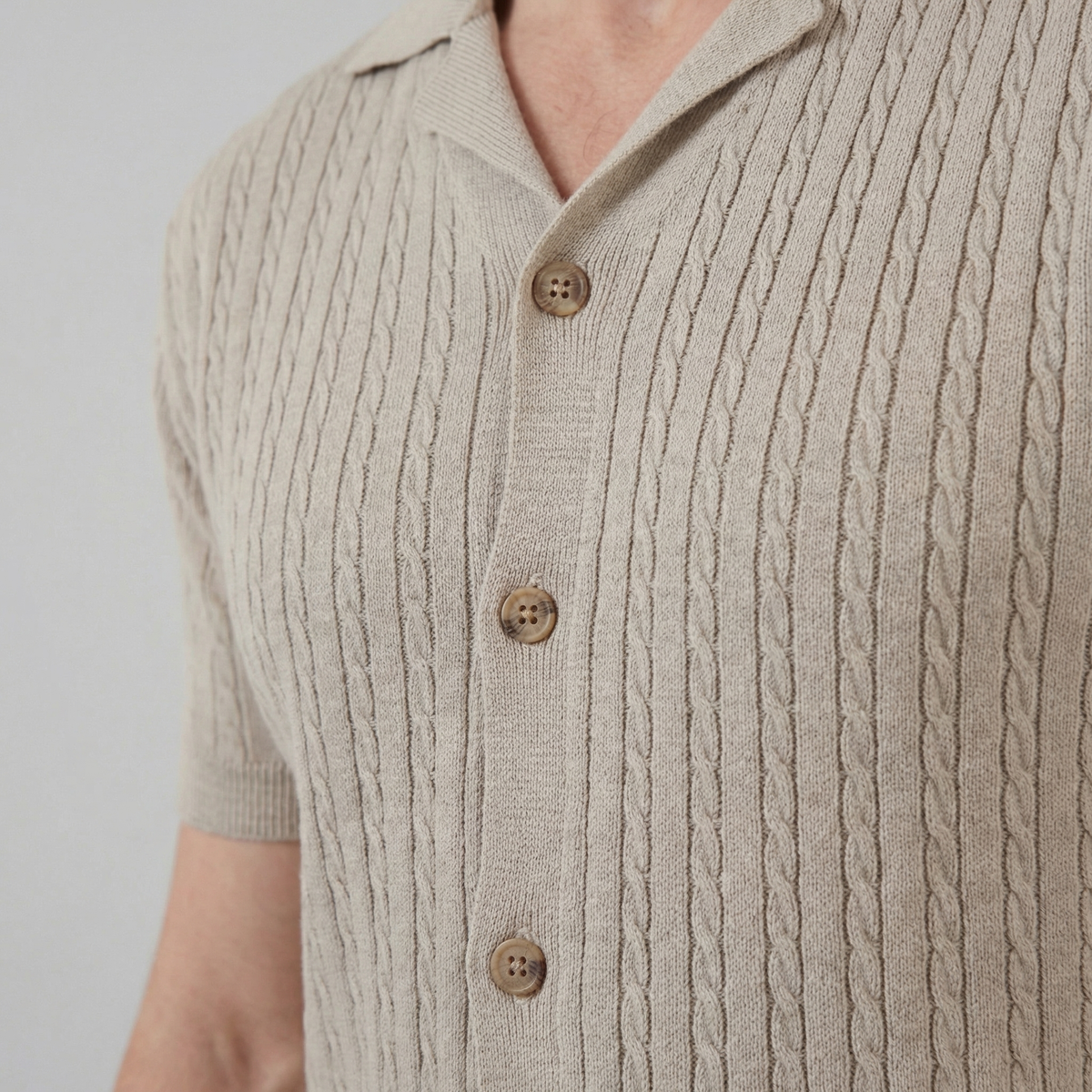 Cable Knit Short Sleeve Shirt for Men - Casual Knitwear for Warm Weather