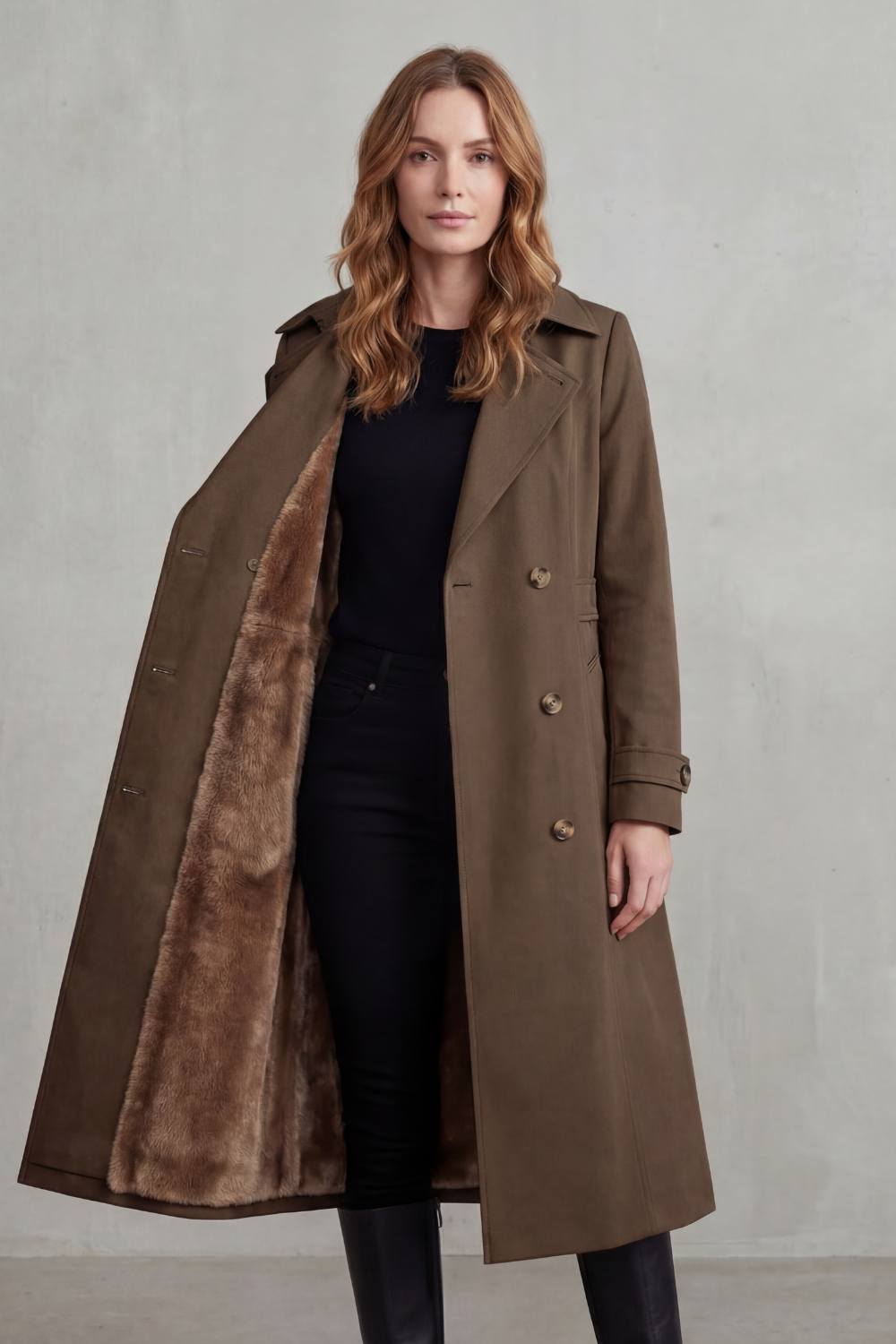 Women's Double-Breasted Winter Coat with Faux Fur Lining – Stylish, Cosy Layering, Everyday Wear