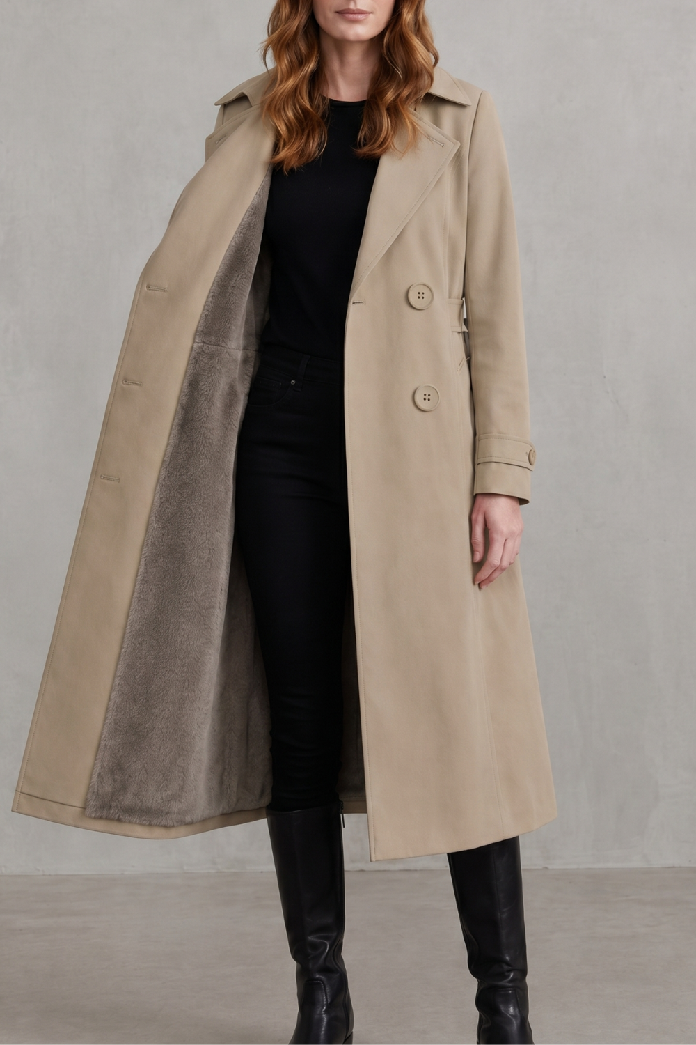 Women's Double-Breasted Winter Coat with Faux Fur Lining – Stylish, Cosy Layering, Everyday Wear