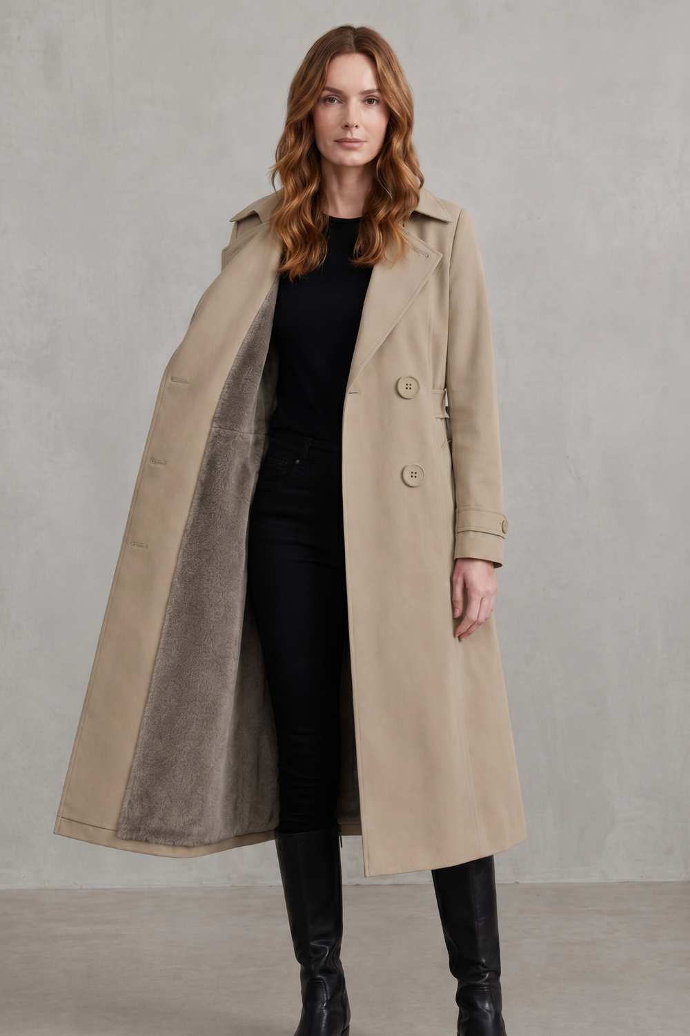 Women's Double-Breasted Winter Coat with Faux Fur Lining – Stylish, Cosy Layering, Everyday Wear