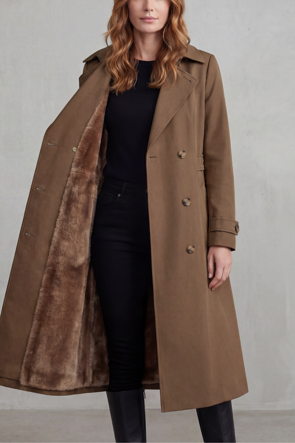 Women's Double-Breasted Winter Coat with Faux Fur Lining – Stylish, Cosy Layering, Everyday Wear