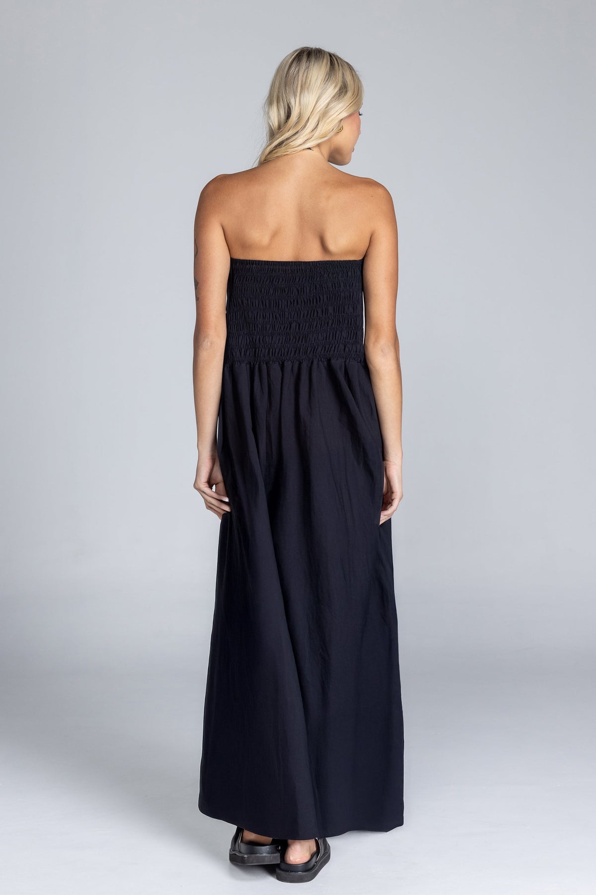 Black Cotton Strapless Maxi Dress Women UK – Summer Events, Garden Party