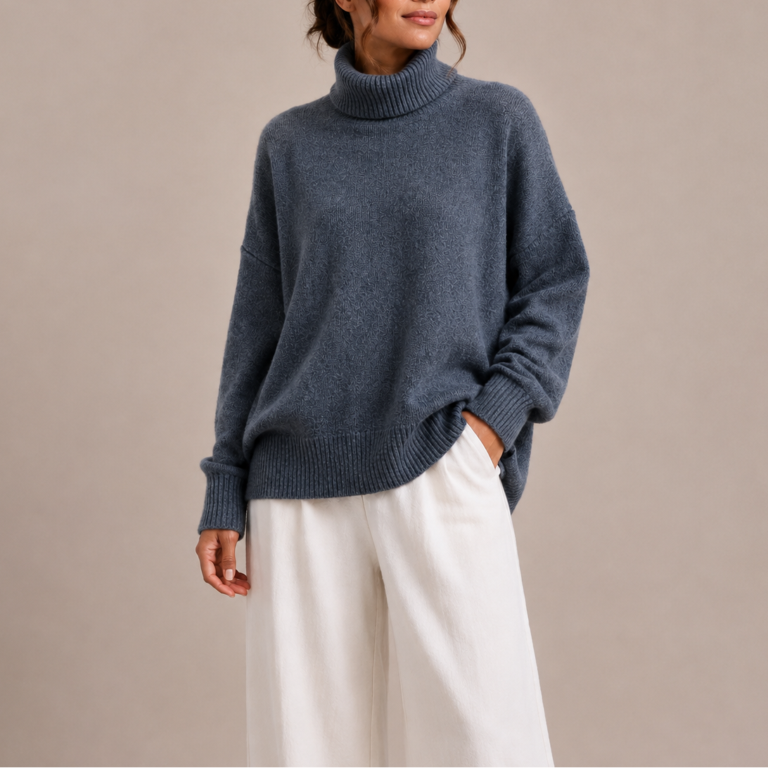Women's Oversized Turtleneck Sweater – Relaxed Knit Jumper, Casual Style, Everyday Wear
