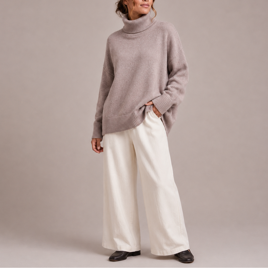 Women's Oversized Turtleneck Sweater – Relaxed Knit Jumper, Casual Style, Everyday Wear
