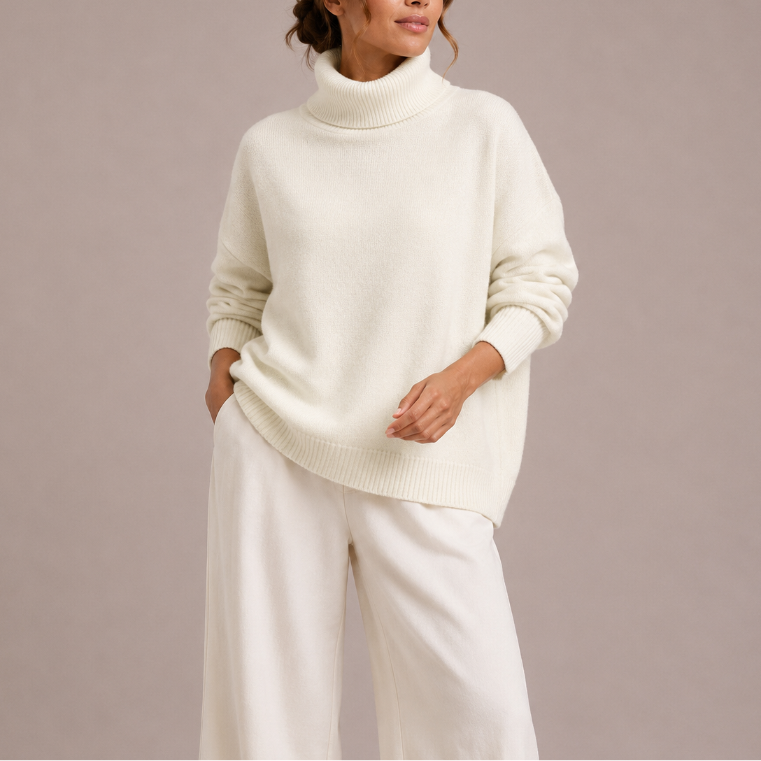 Women's Oversized Turtleneck Sweater – Relaxed Knit Jumper, Casual Style, Everyday Wear