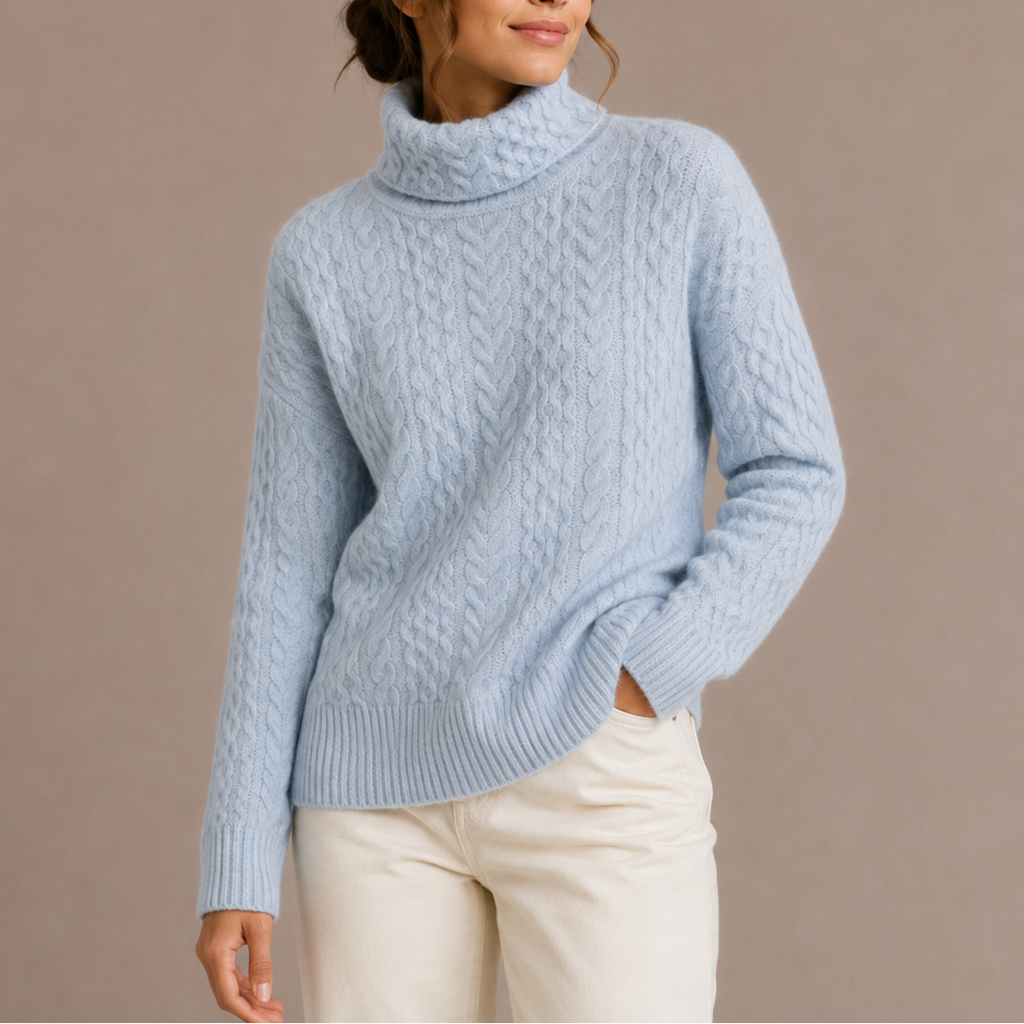 Women's Cable Knit Turtleneck Sweater – Chunky Jumper for Winter, Casual Wear
