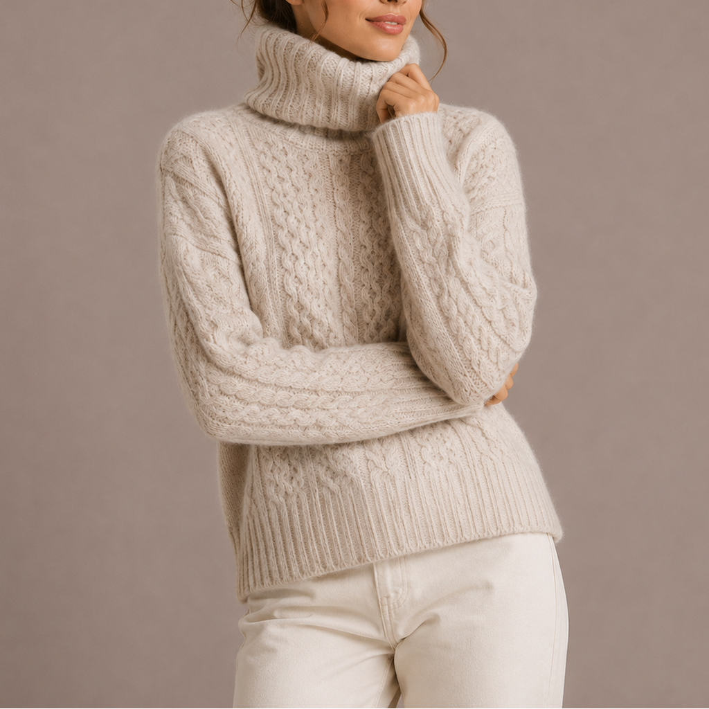 Women's Cable Knit Turtleneck Sweater – Chunky Jumper for Winter, Casual Wear