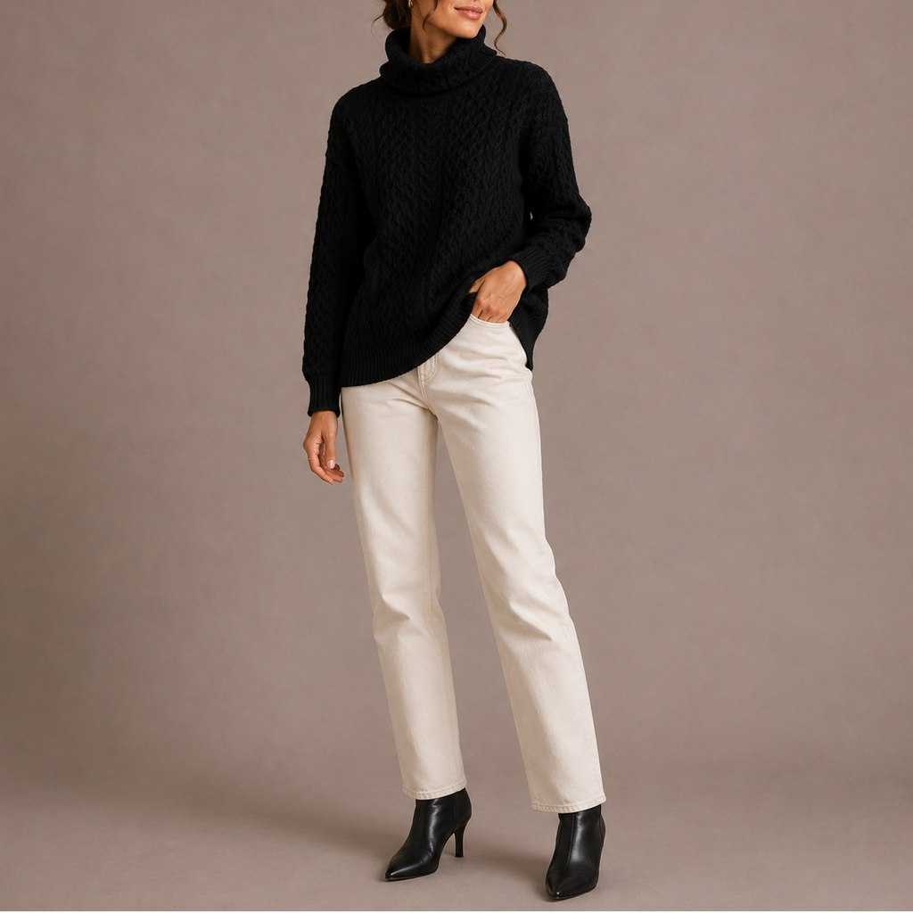 Women's Cable Knit Turtleneck Sweater – Chunky Jumper for Winter, Casual Wear