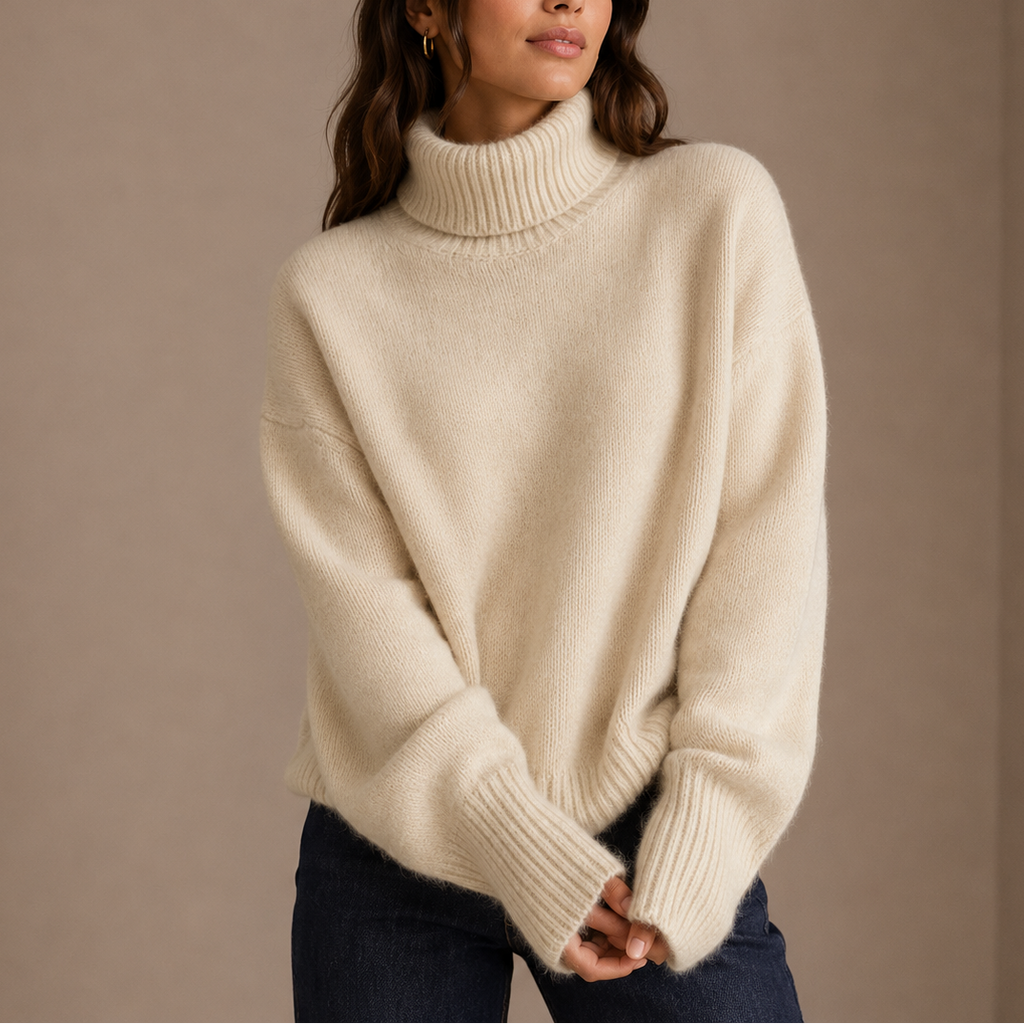 Women’s Oversized Turtleneck Sweater – Soft Knit Jumper, Casual Wear, Winter Style