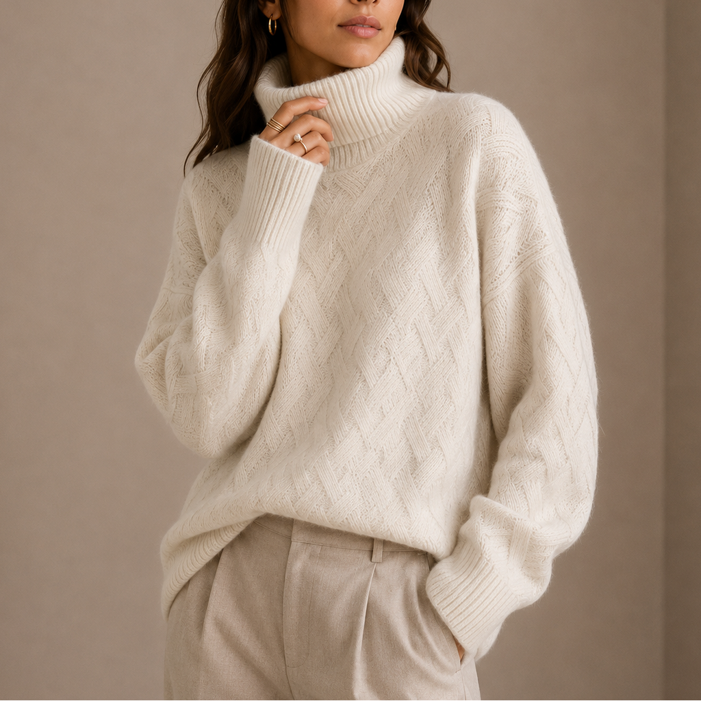 Textured Turtleneck Sweater – Soft Winter Knit Jumper, Casual, Office