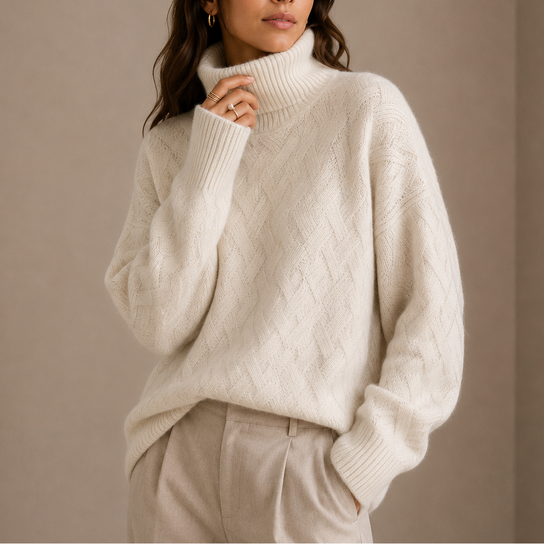 Textured Turtleneck Sweater – Soft Winter Knit Jumper, Casual, Office