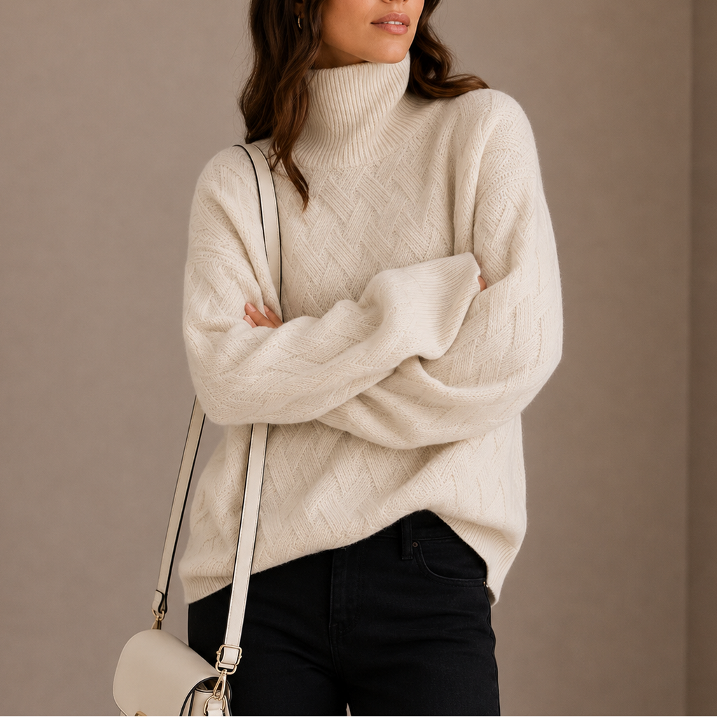 Textured Turtleneck Sweater – Soft Winter Knit Jumper, Casual, Office
