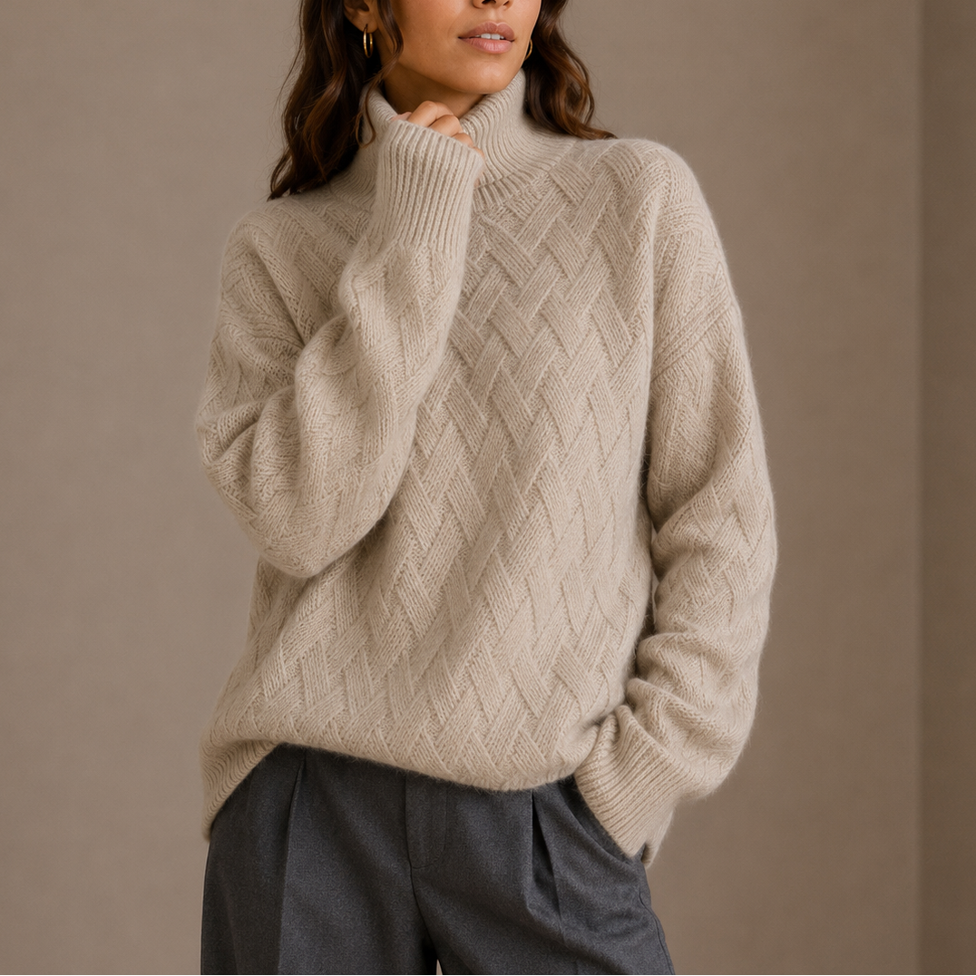 Textured Turtleneck Sweater – Soft Winter Knit Jumper, Casual, Office