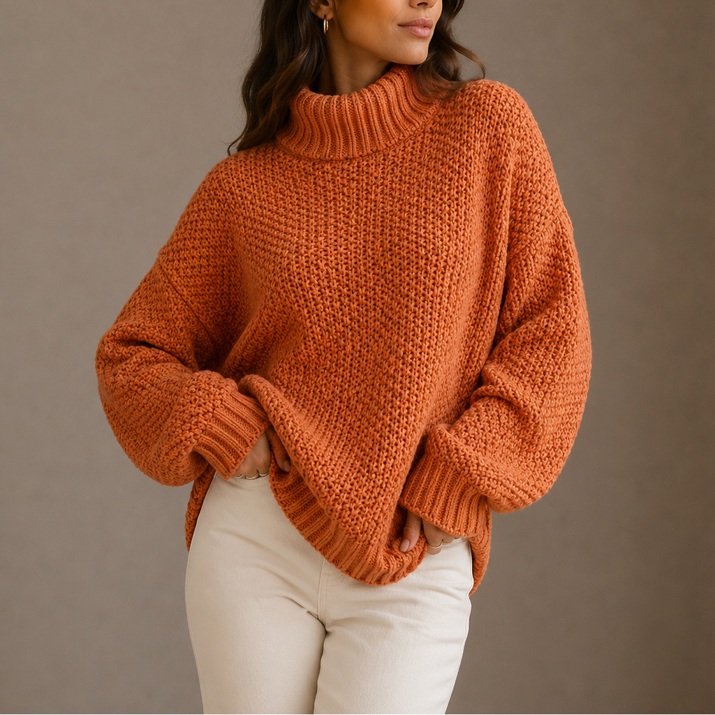 Women’s Chunky Turtleneck Sweater – Oversized Knit Jumper for Casual Wear, Winter Layering