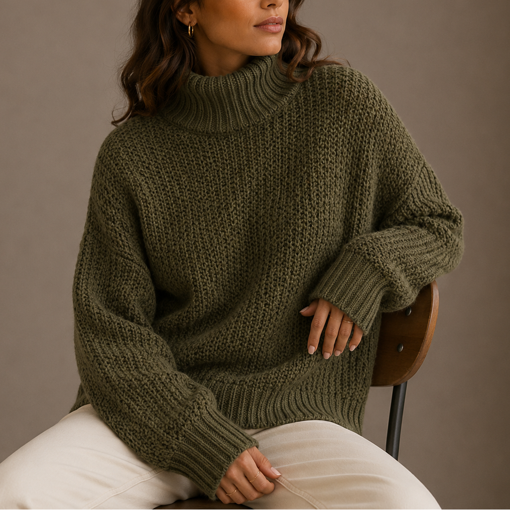 Women’s Chunky Turtleneck Sweater – Oversized Knit Jumper for Casual Wear, Winter Layering