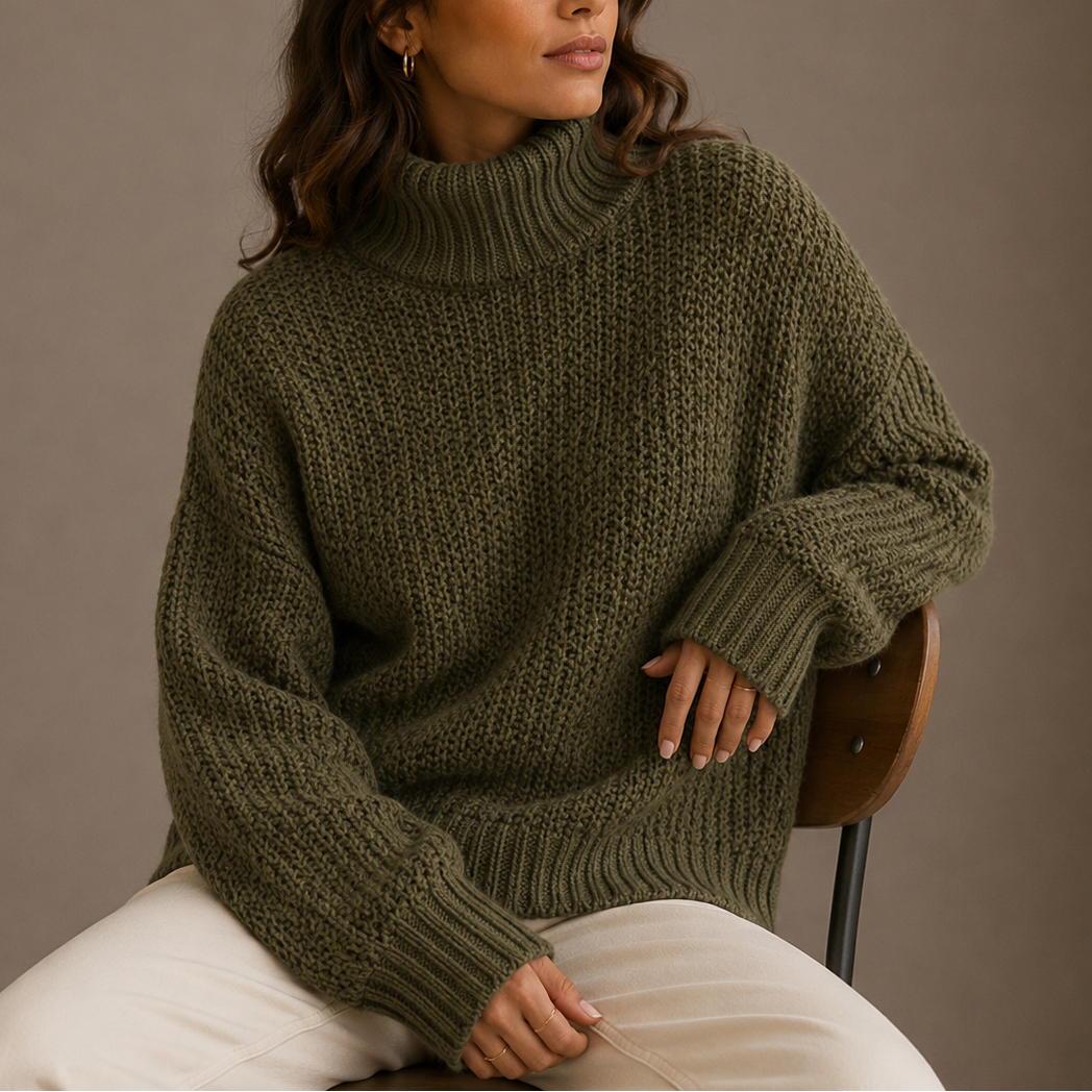Women’s Chunky Turtleneck Sweater – Oversized Knit Jumper for Casual Wear, Winter Layering