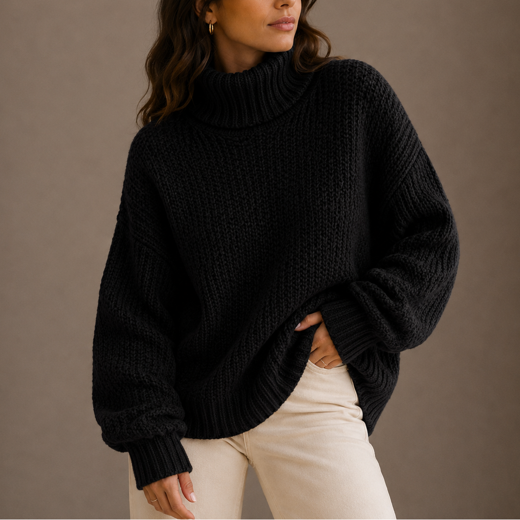 Women’s Chunky Turtleneck Sweater – Oversized Knit Jumper for Casual Wear, Winter Layering