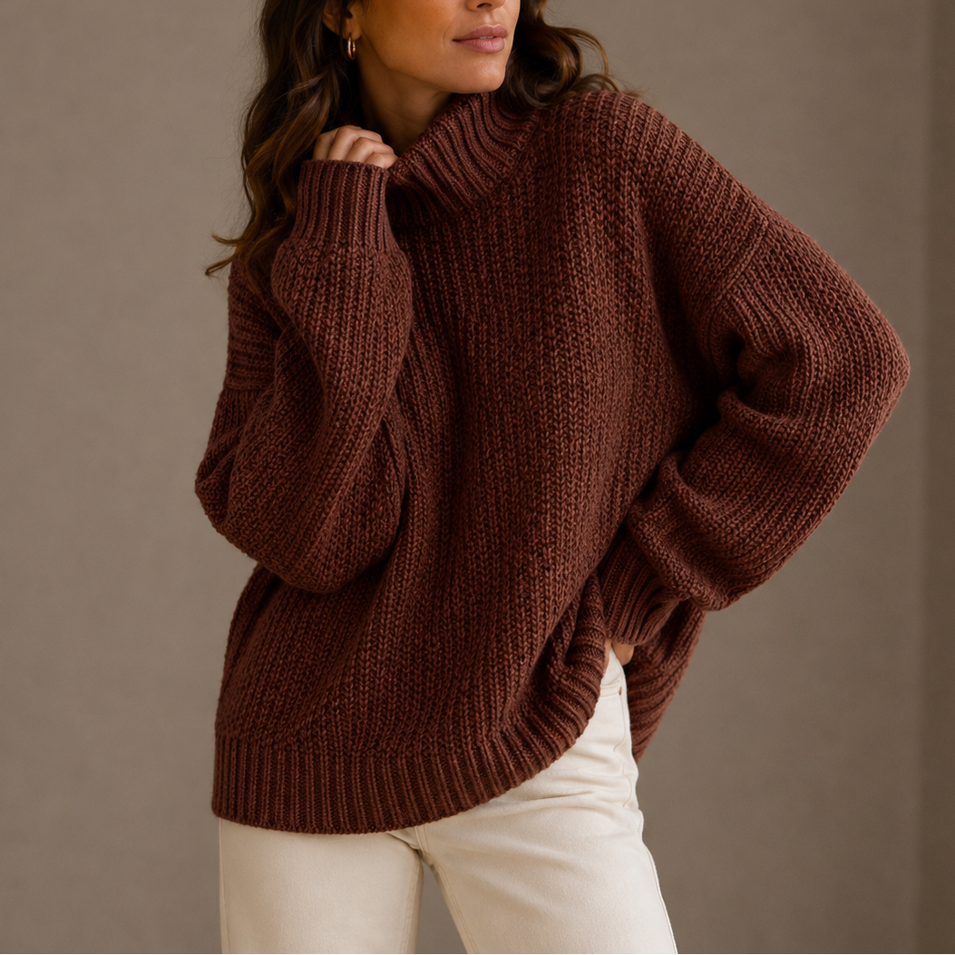 Women’s Chunky Turtleneck Sweater – Oversized Knit Jumper for Casual Wear, Winter Layering