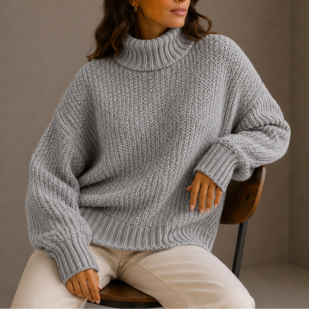Women’s Chunky Turtleneck Sweater – Oversized Knit Jumper for Casual Wear, Winter Layering