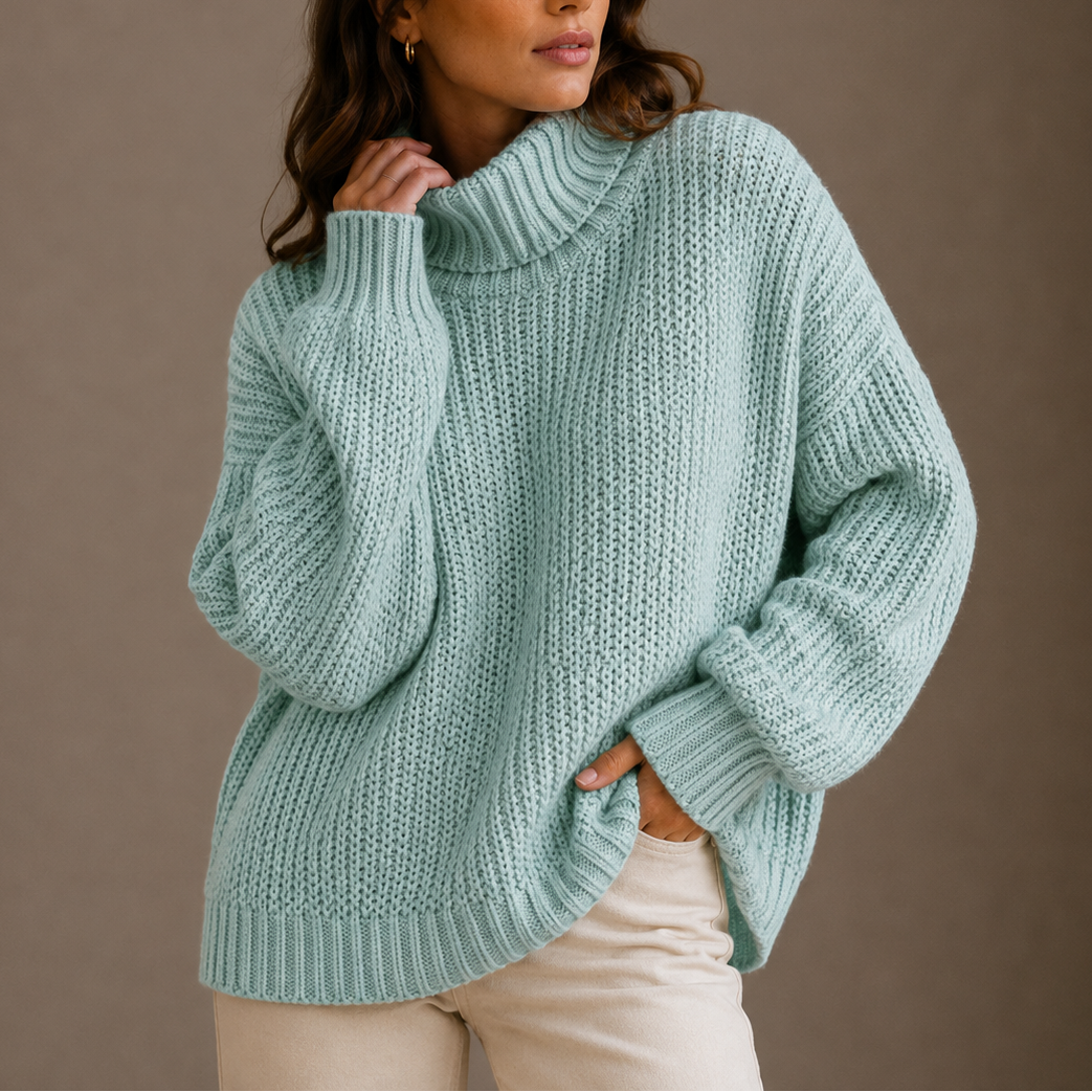 Women’s Chunky Turtleneck Sweater – Oversized Knit Jumper for Casual Wear, Winter Layering