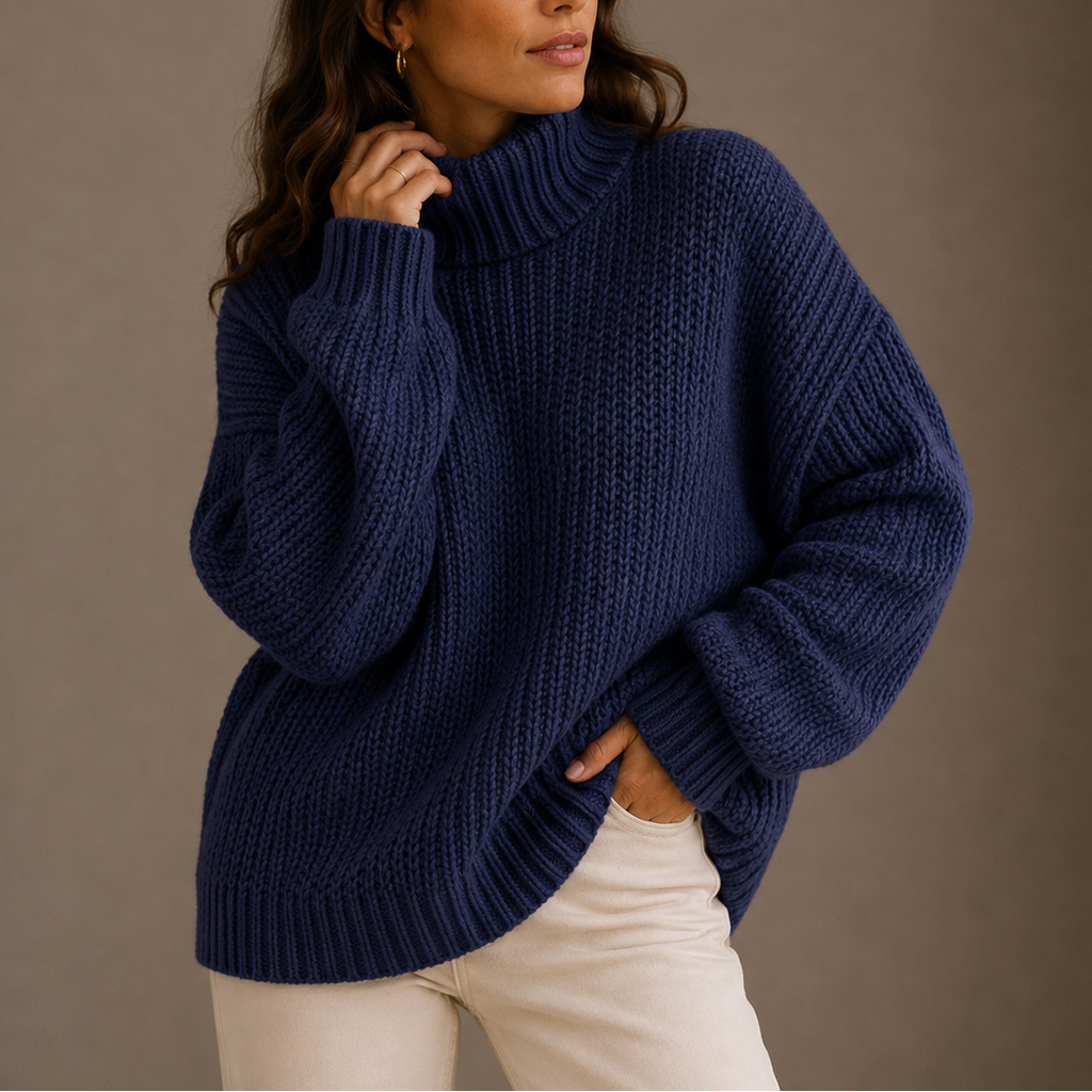 Women’s Chunky Turtleneck Sweater – Oversized Knit Jumper for Casual Wear, Winter Layering