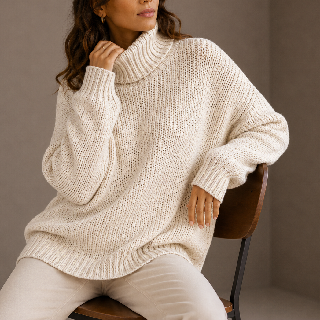 Women’s Chunky Turtleneck Sweater – Oversized Knit Jumper for Casual Wear, Winter Layering