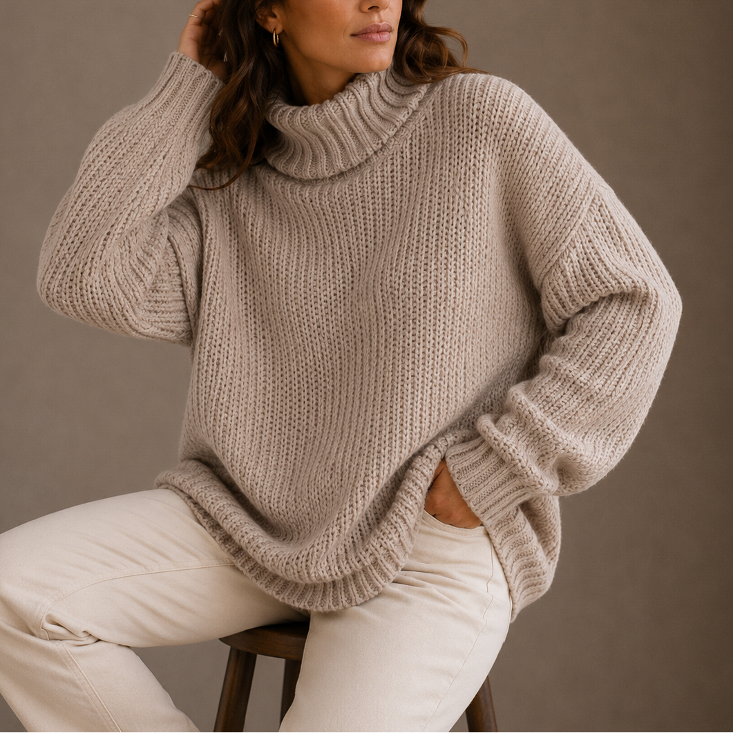 Women’s Chunky Turtleneck Sweater – Oversized Knit Jumper for Casual Wear, Winter Layering