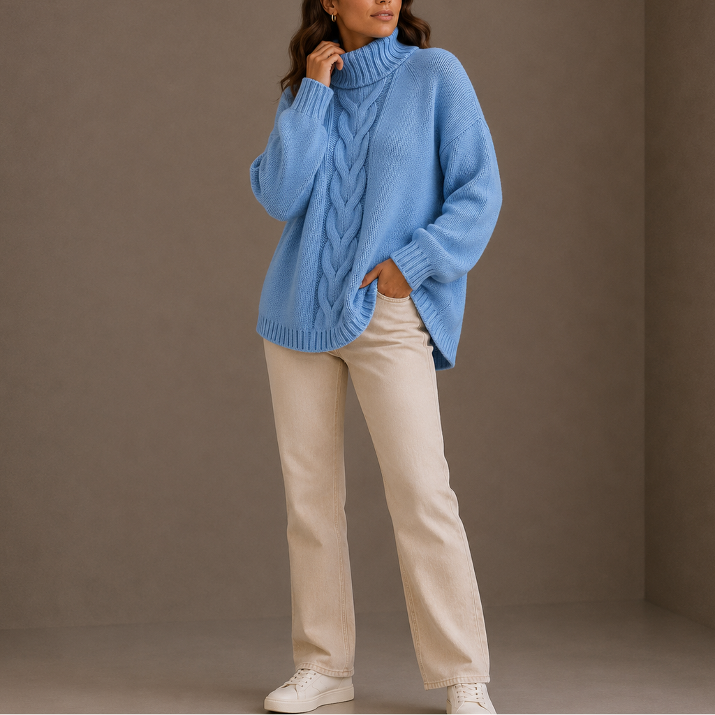 Women’s Cable Knit Turtleneck Sweater – Oversized Winter Jumper, Casual, Warm