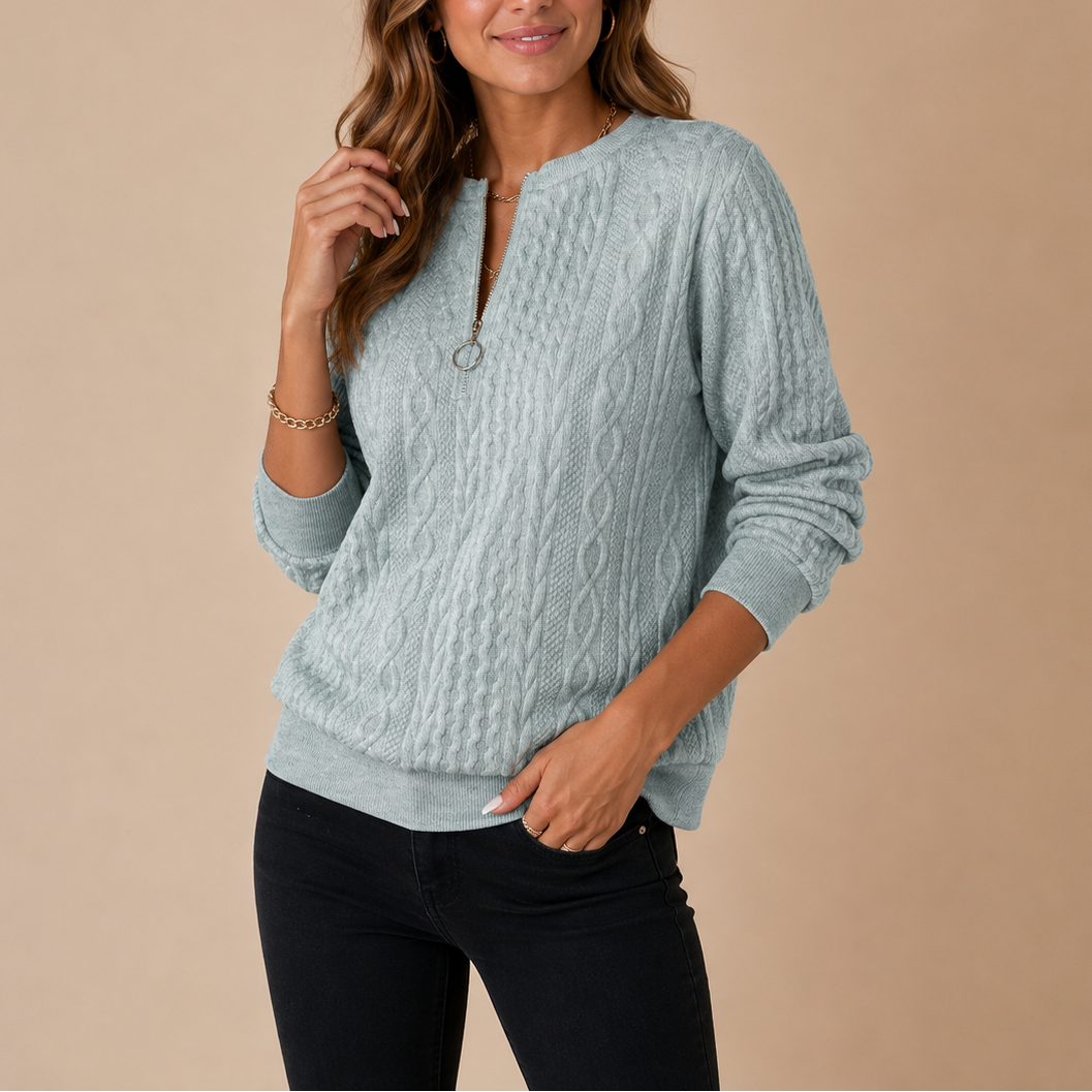 Women's Cable Knit Half Zip Sweater – Casual Winter Layer, Everyday Wear