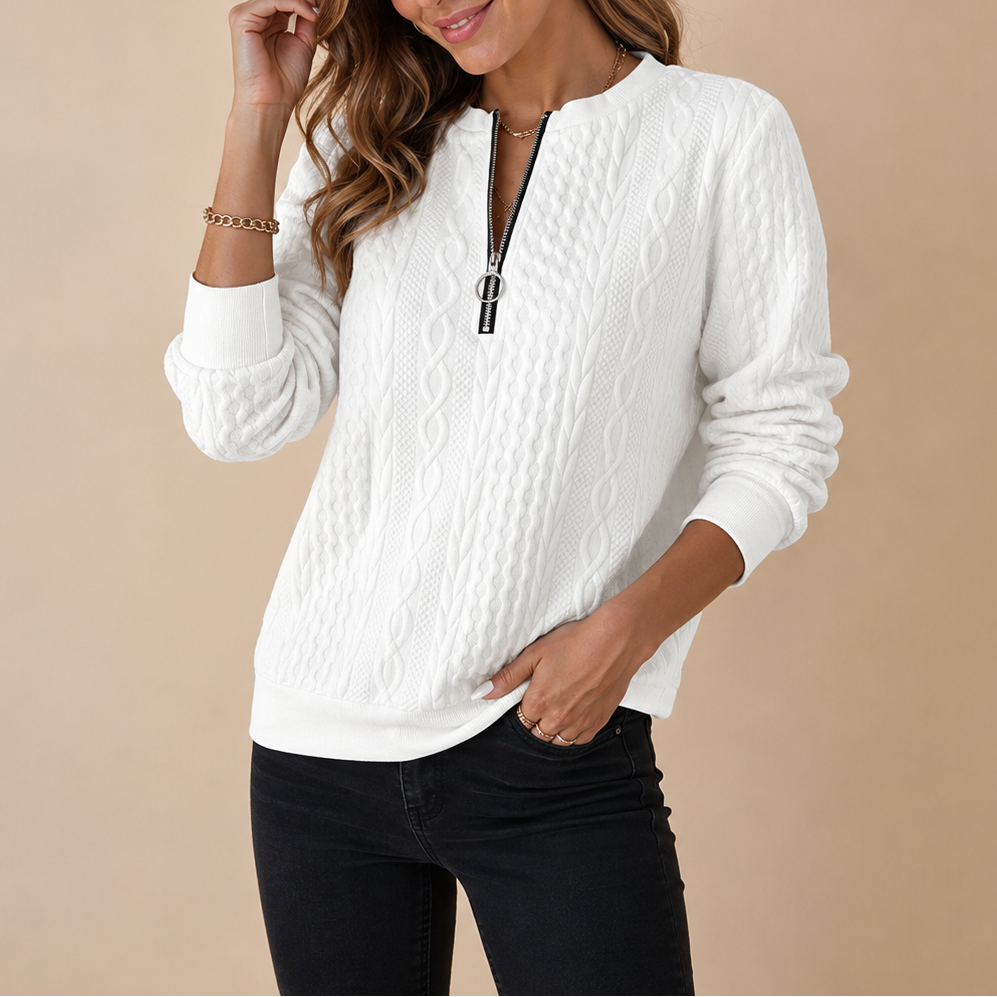 Women's Cable Knit Half Zip Sweater – Casual Winter Layer, Everyday Wear