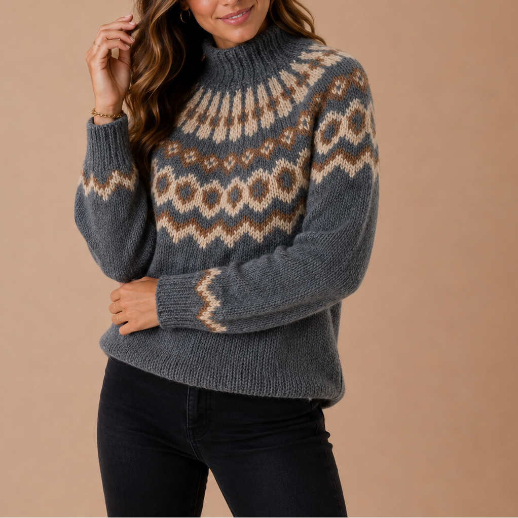 Women’s Fair Isle Turtleneck Jumper – Cosy Knit, Nordic Design, Winter Wear – Casual, Everyday
