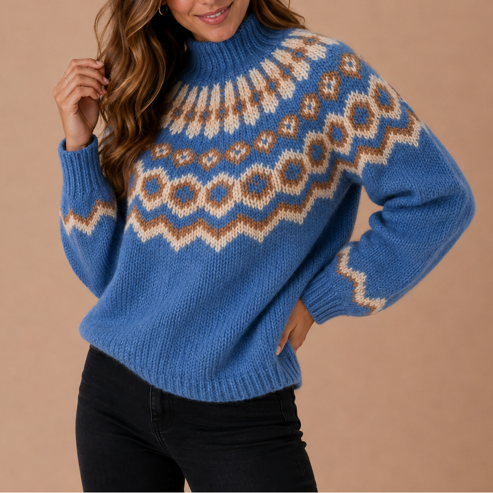 Women’s Fair Isle Turtleneck Jumper – Cosy Knit, Nordic Design, Winter Wear – Casual, Everyday