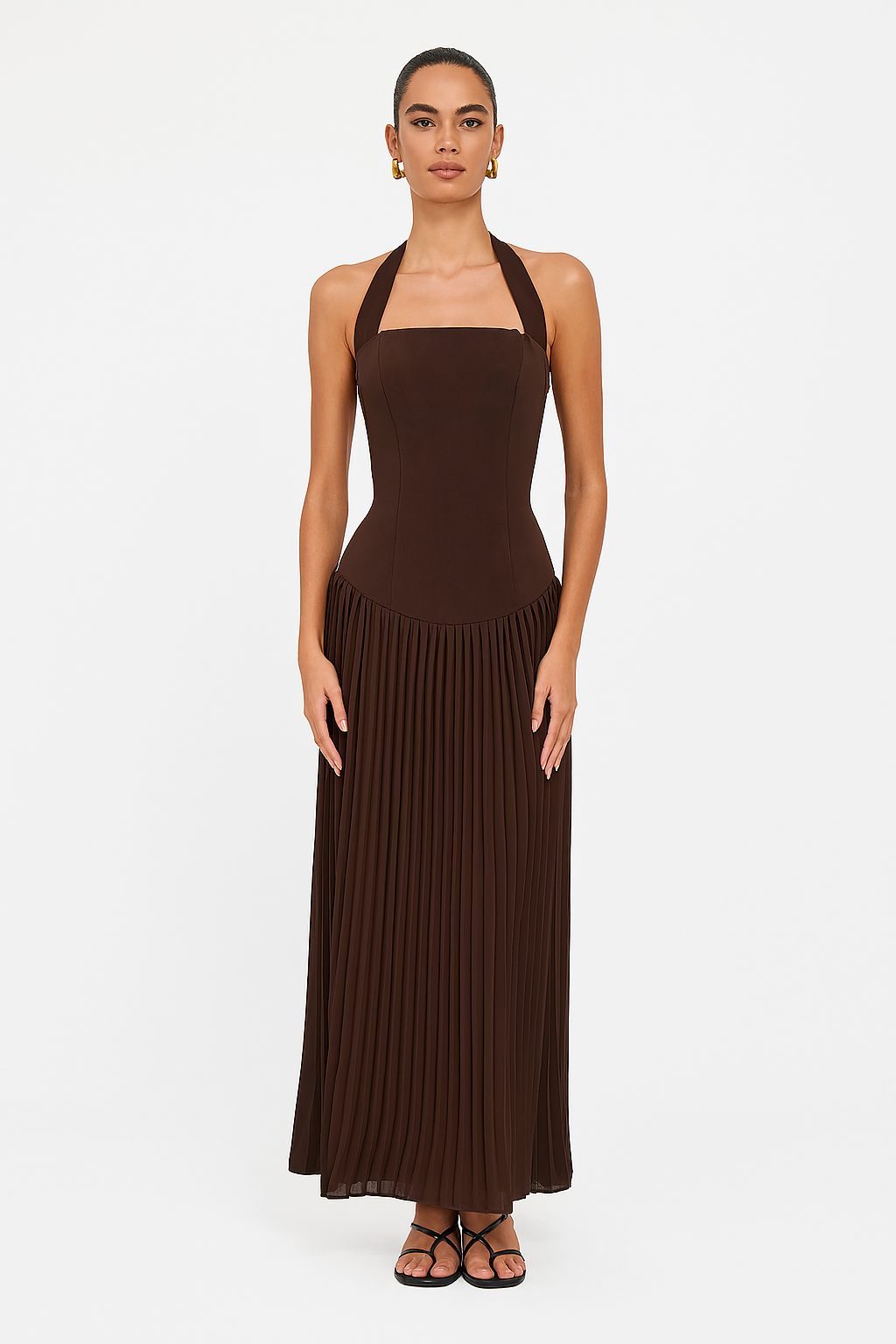Pleated Maxi Dress – Halter, Occasion Gown for Weddings & Events