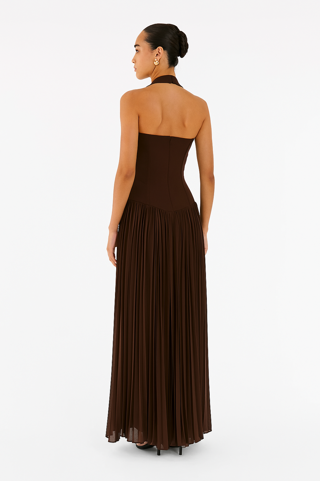 Pleated Maxi Dress – Halter, Occasion Gown for Weddings & Events