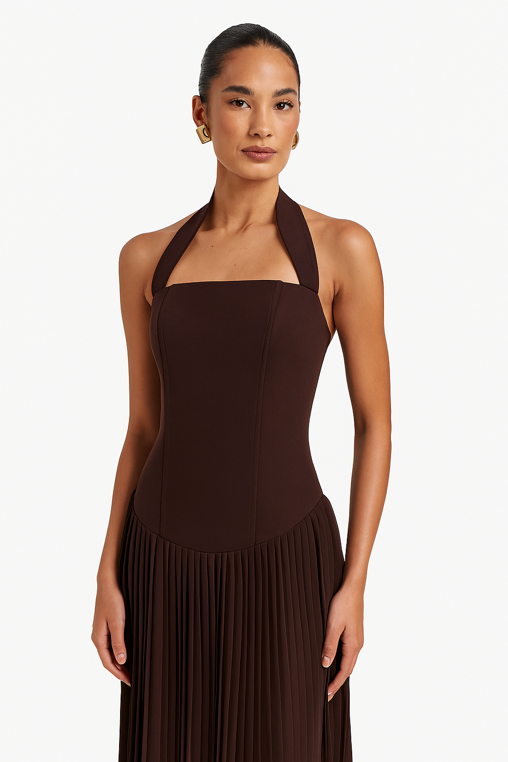 Pleated Maxi Dress – Halter, Occasion Gown for Weddings & Events
