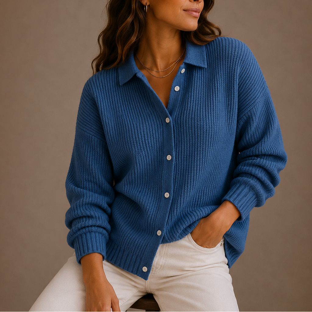 Women’s Knit Cardigan – Collared, Button-Up, Relaxed Fit – Casual, Everyday Wear