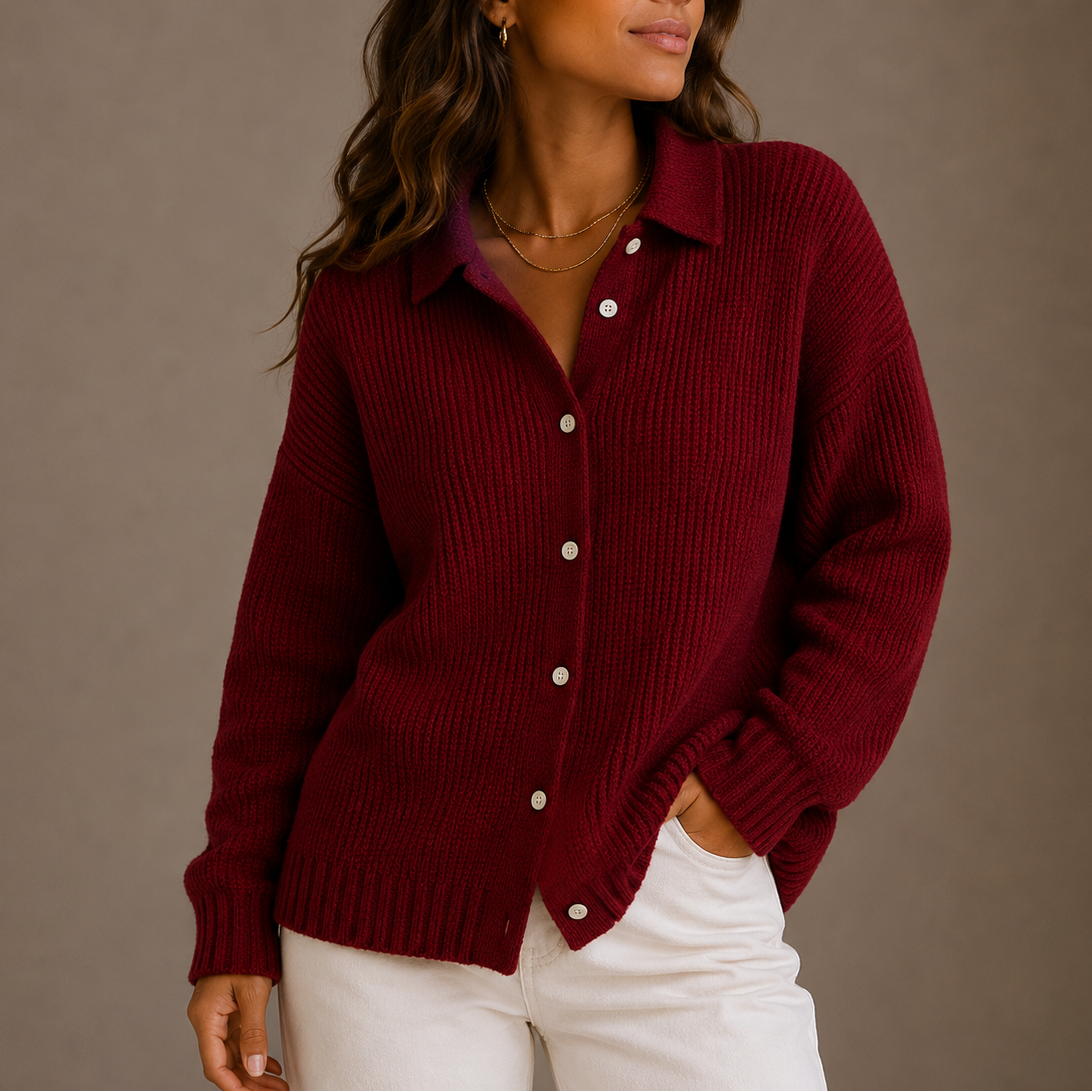Women’s Knit Cardigan – Collared, Button-Up, Relaxed Fit – Casual, Everyday Wear