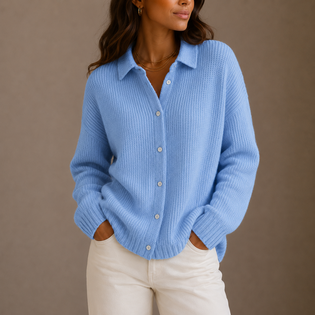 Women’s Knit Cardigan – Collared, Button-Up, Relaxed Fit – Casual, Everyday Wear