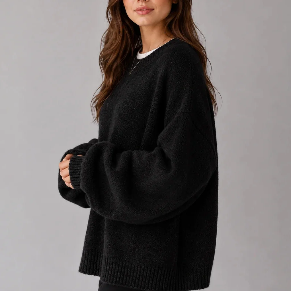 Oversized Knit Jumper for Women – Crew Neck, Balloon Sleeves – Casual, Everyday Wear