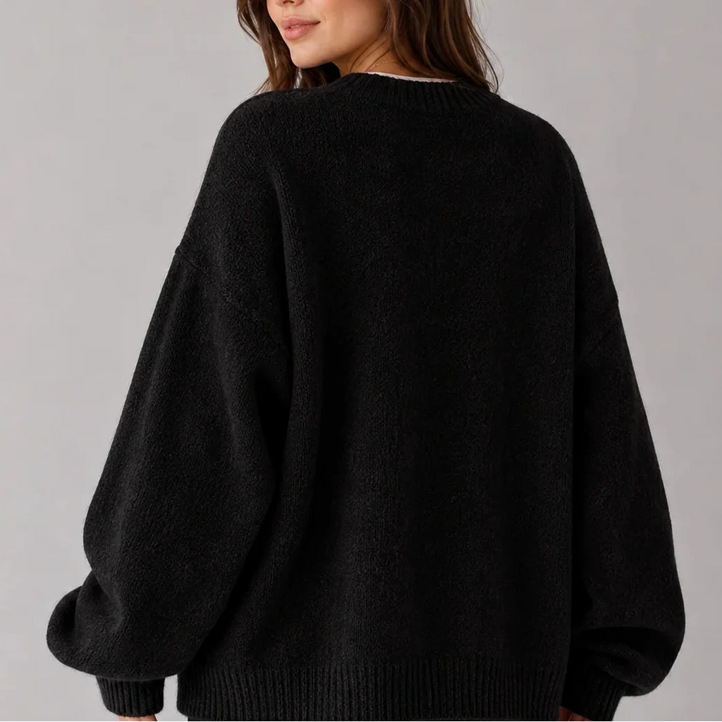 Oversized Knit Jumper for Women – Crew Neck, Balloon Sleeves – Casual, Everyday Wear