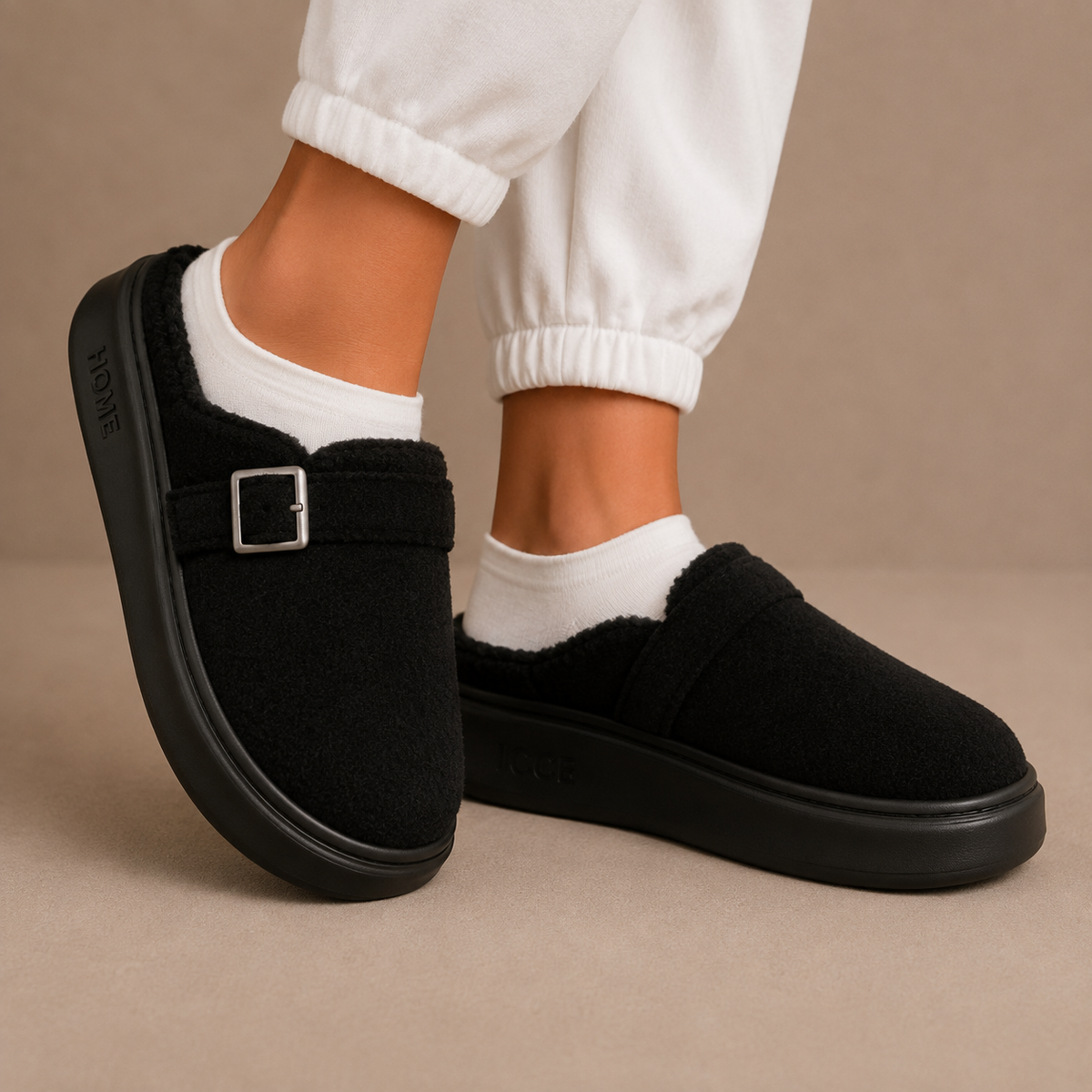 Women's Fleece Slippers – Buckle Closure, Cushioned Comfort – Home, Relaxation