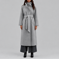 Women's Long Coat, Belted Wrap with Wide Collar – Winter Fashion, Casual Outing