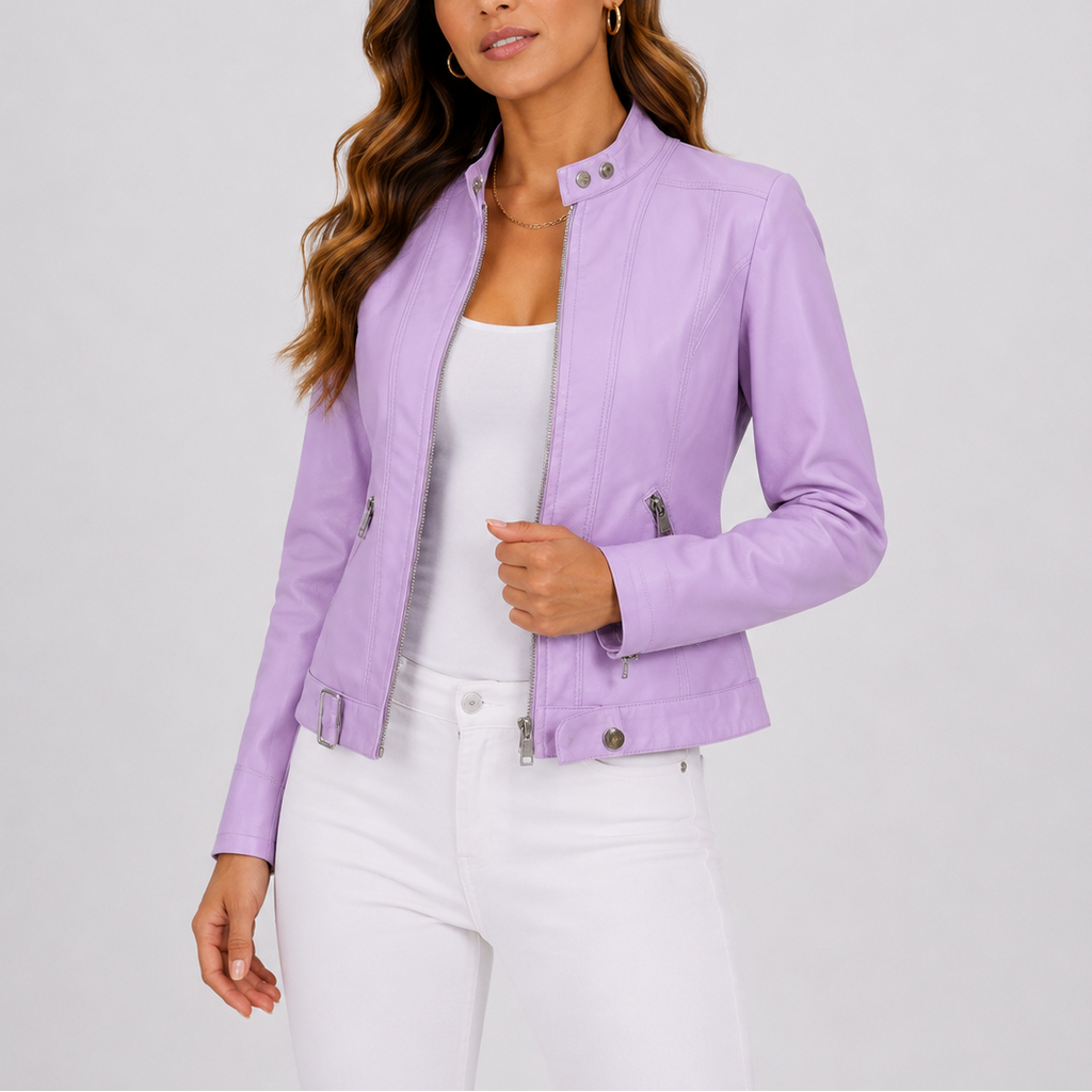 Women's Leather Jacket with Zip Pockets – Casual Wear, Everyday Style