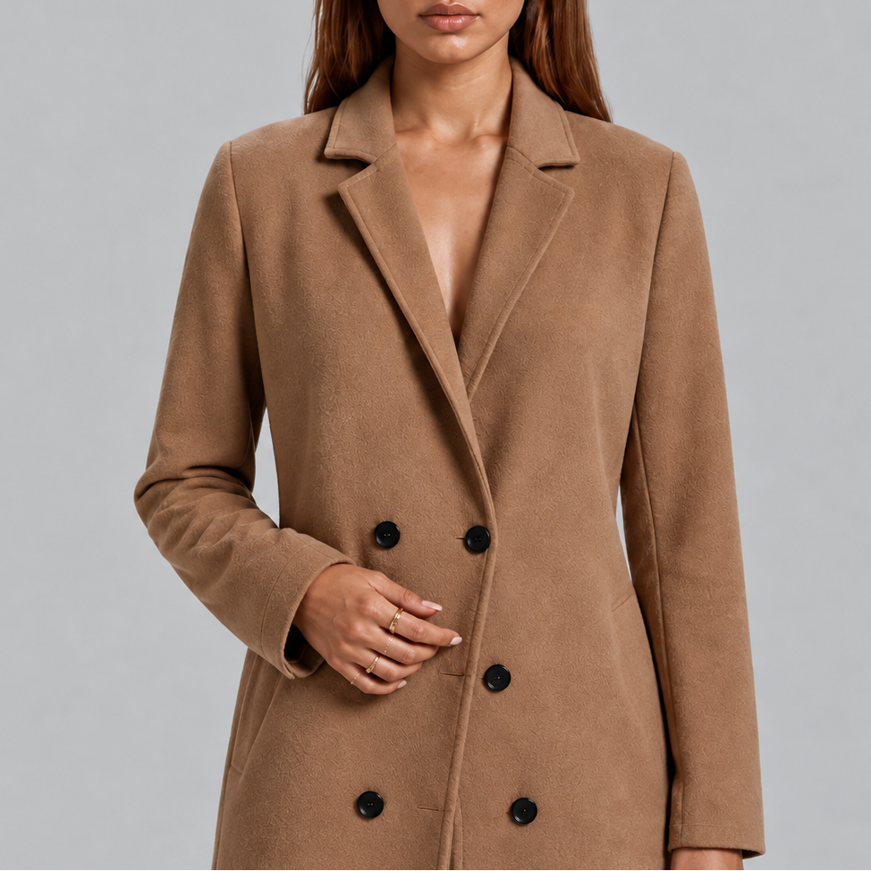 Women's Longline Double-Breasted Coat – Warm Winter Overcoat, Stylish Outerwear